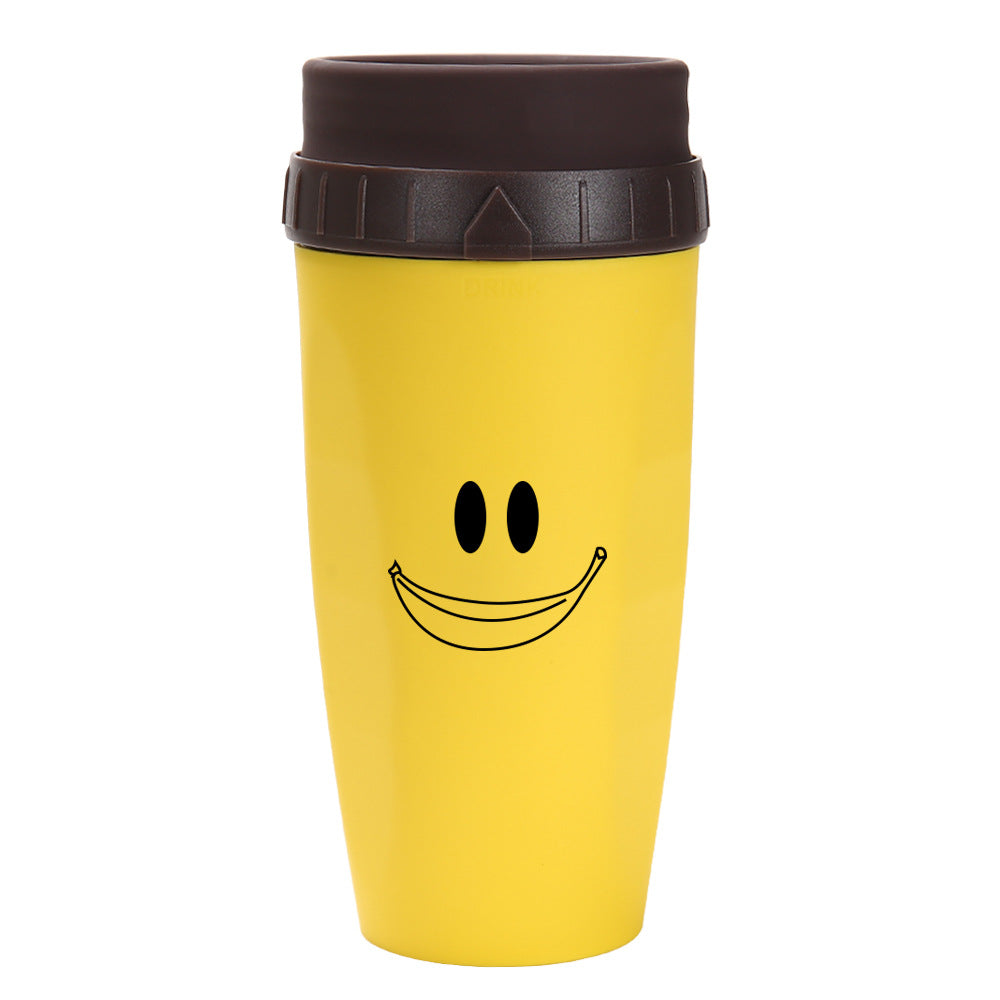 Stylishly yellow Coffee Straw Twistable Cup, having a shade of brown around it's top with built-in twistable straw for convenient, sustainable sipping on-the-go