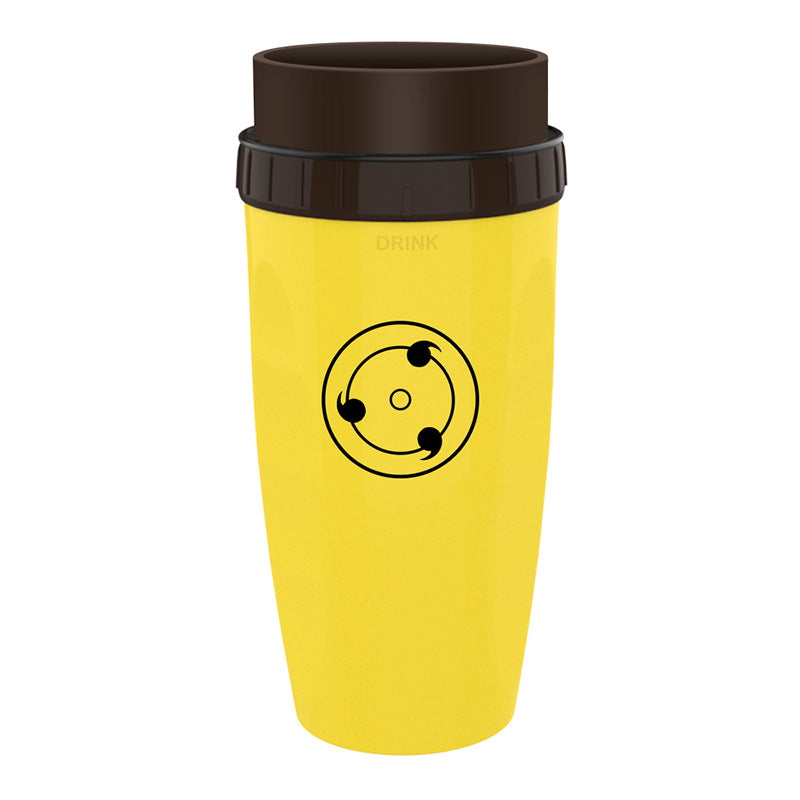 Stylishly yellow Coffee Straw Twistable Cup, having a shade of brown around it's top with built-in twistable straw for convenient, sustainable sipping on-the-go