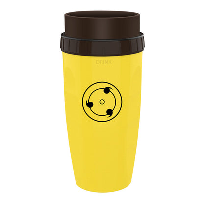 Stylishly yellow Coffee Straw Twistable Cup, having a shade of brown around it's top with built-in twistable straw for convenient, sustainable sipping on-the-go