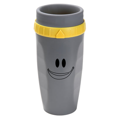 Stylishly grey Coffee Straw Twistable Cup, having a shade of yellow around it's top with built-in twistable straw for convenient, sustainable sipping on-the-go